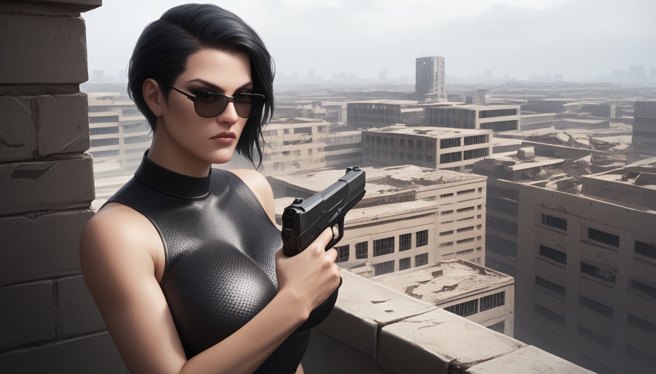 Dark Skies, Mist, Close Up On The Gun In Her Hands Hentai AI Porn