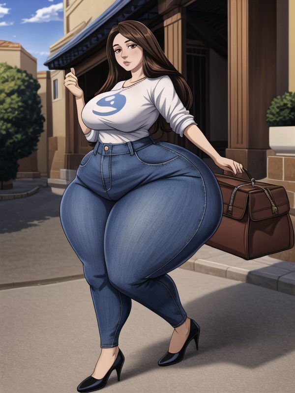 Extremely Large Ass, Pawg Woman With Big Breasts, Long Voluminous Hair Hentai AI Porn