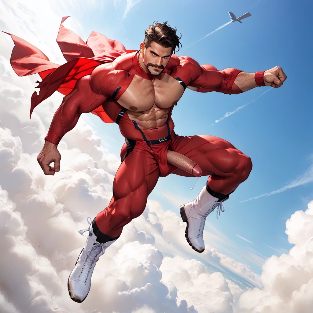 Red Cape, Clouds, Cock Exposed AI Gay Porn