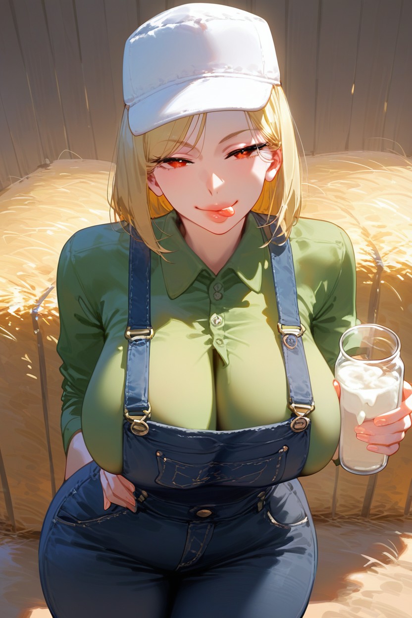 Blue Overalls, Farm, Gigantic Sagging Natural Breasts Hentai AI Porn