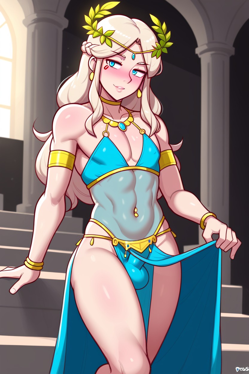 Pelvic Curtain, Blue Eyes, Flower Crown AI Gay Porn