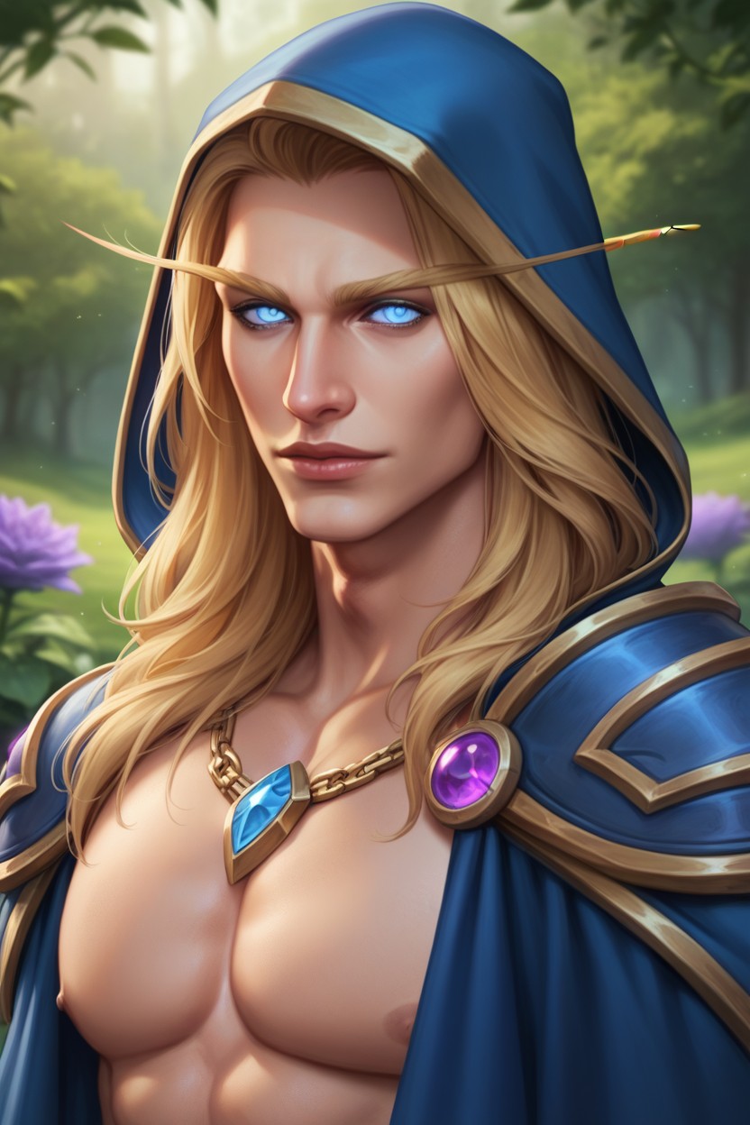 Bright Blue Hood, Men Only, World Of Warcraft Belt With Sapphire AI Gay Porn