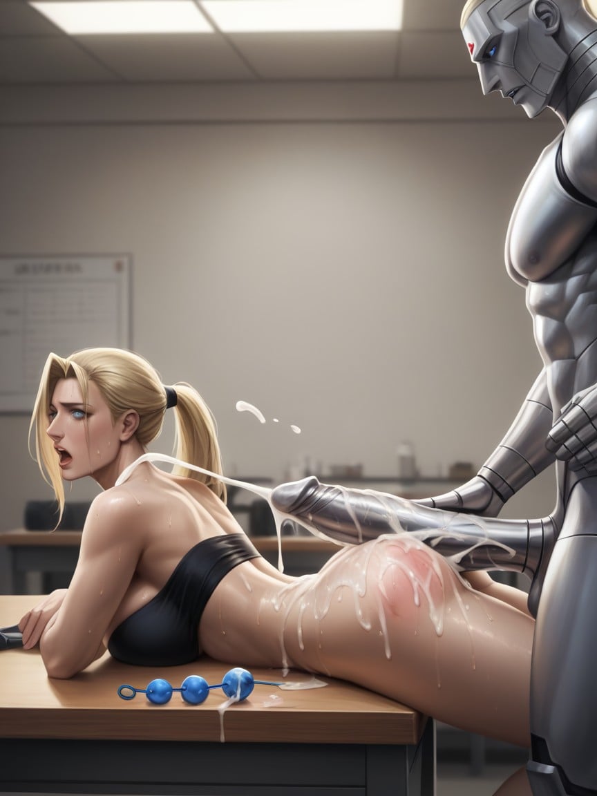 Very Shocked Winry, Detailed Skin, Edward With Robot Arm Hentai AI Porn
