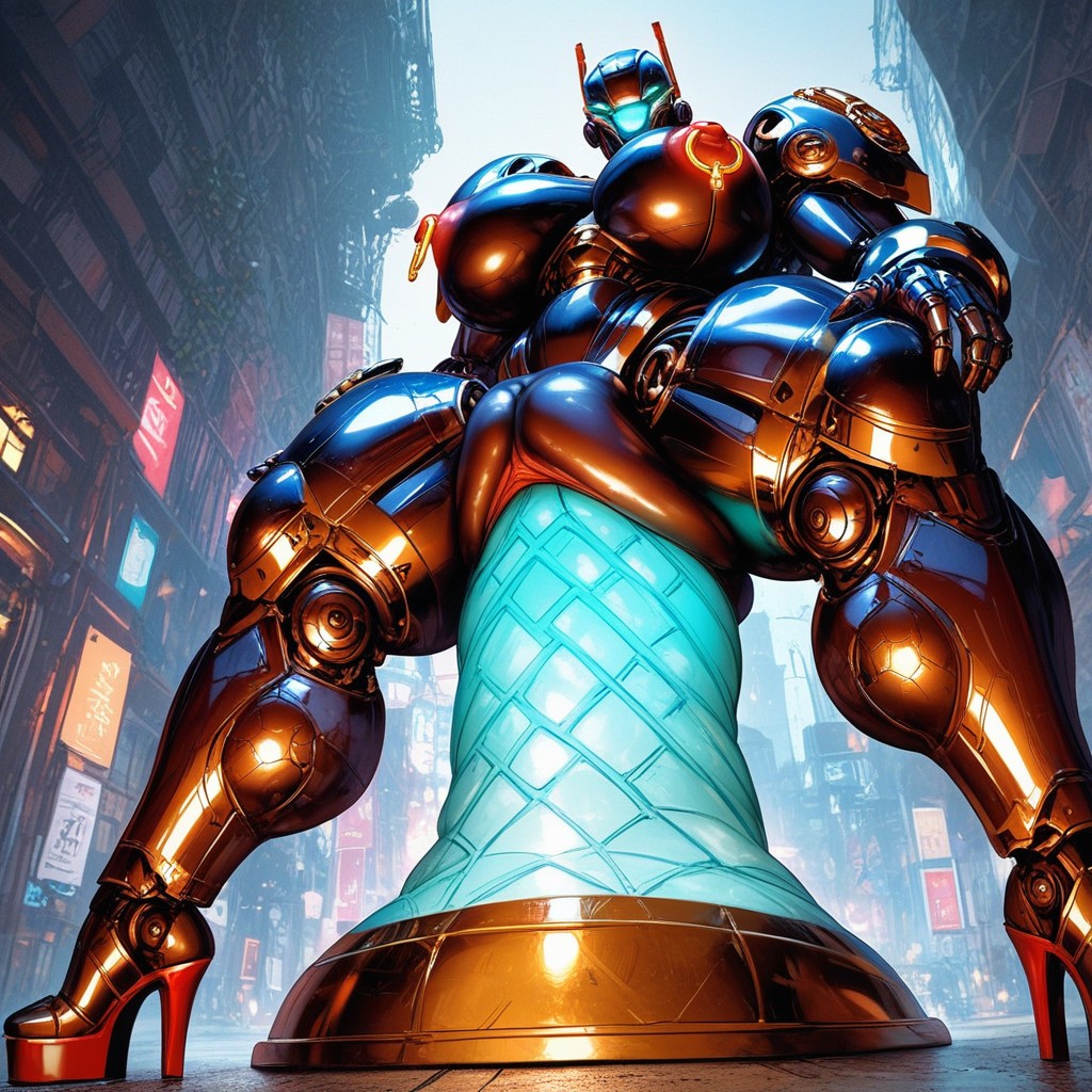 Colorful Glowing Clit Ring, Heavy Armor, Colorful City AI Porn