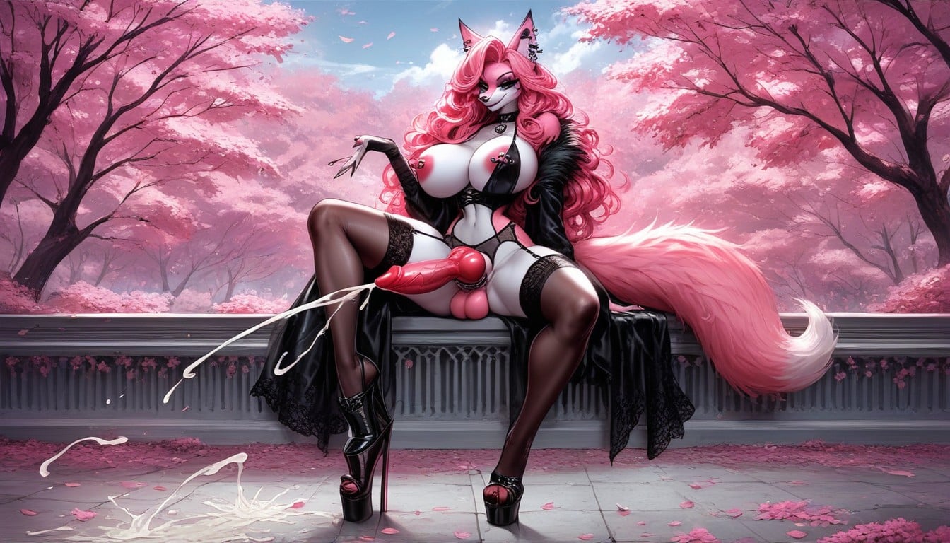 Rounded Breasts, Pink Fox Tail, Big Breast AI Porn