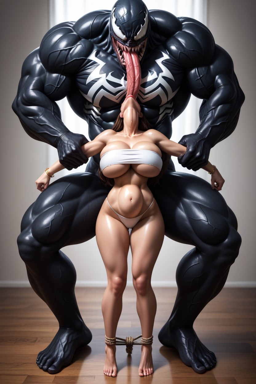 Venoms Tongue Goes In Her Mouth, Head Thrown Back, Massive Breasts AI Porn