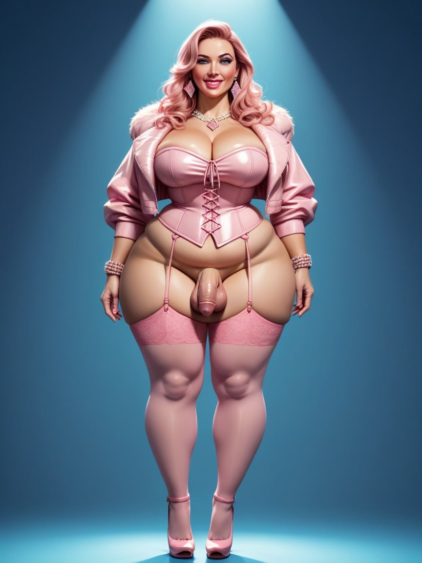 Stand Legs Apart, Bimbo, Whole Body Porno IA transsexuelle