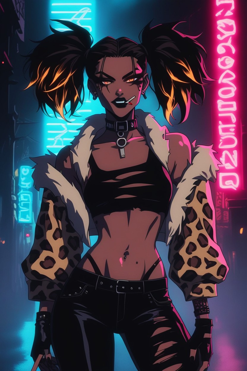 Neon Light Reflecting On Womans Skin, Ojos Marrones, Wide Round Hips Porno latina IA
