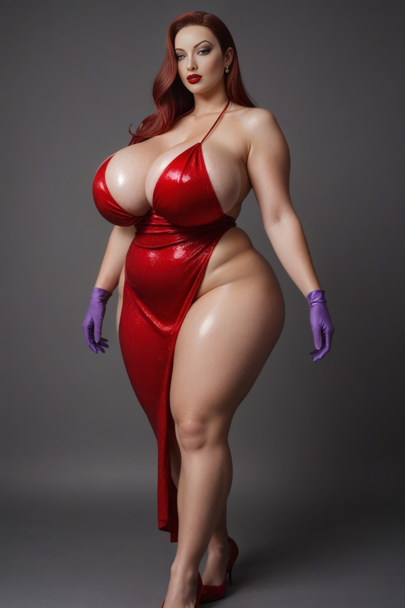 Photorealistic, Loose Red Satin, Cleavage AI Porn