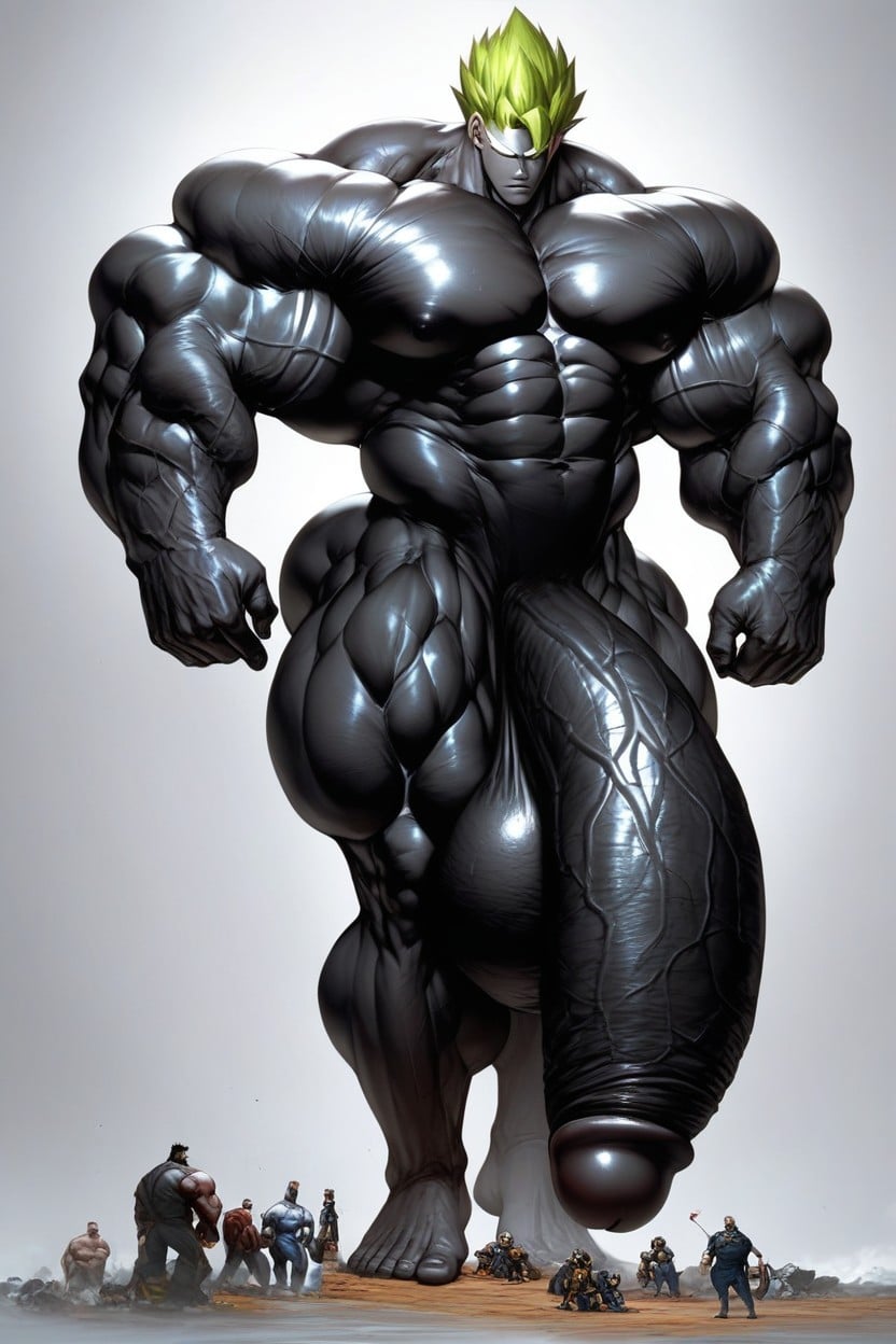 Green Hair, Giant Man, Hyper Muscle Growth AI Gay Porn