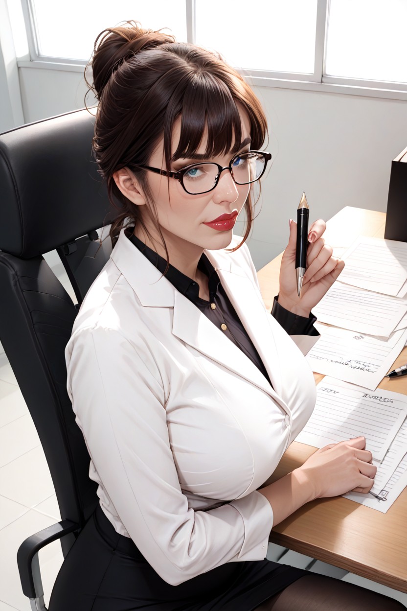 Side View, Accountant, Papers AI Porn
