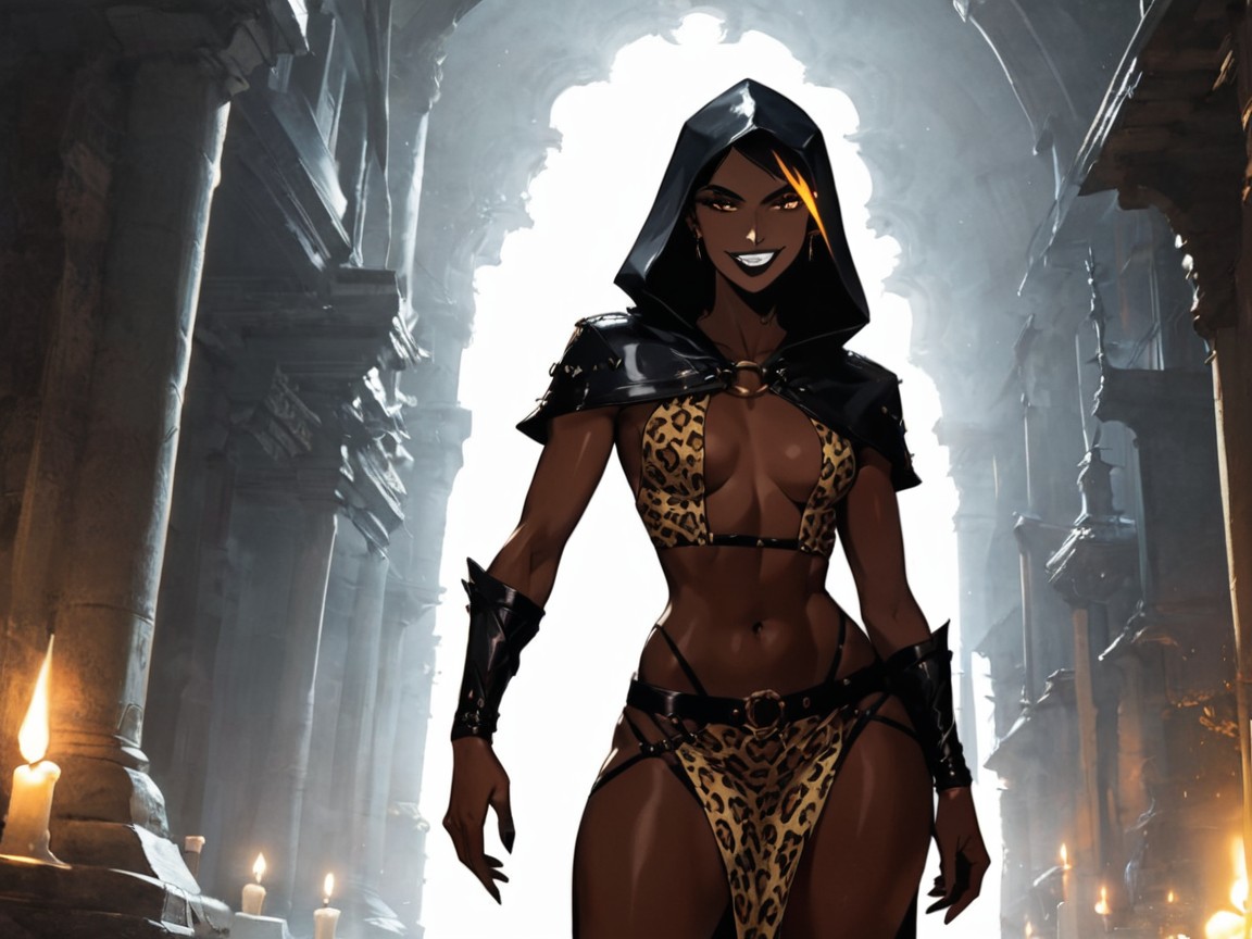 Dimly Lit, Evil Grin, Hips Wider Than Shoulders Latina AI Porn