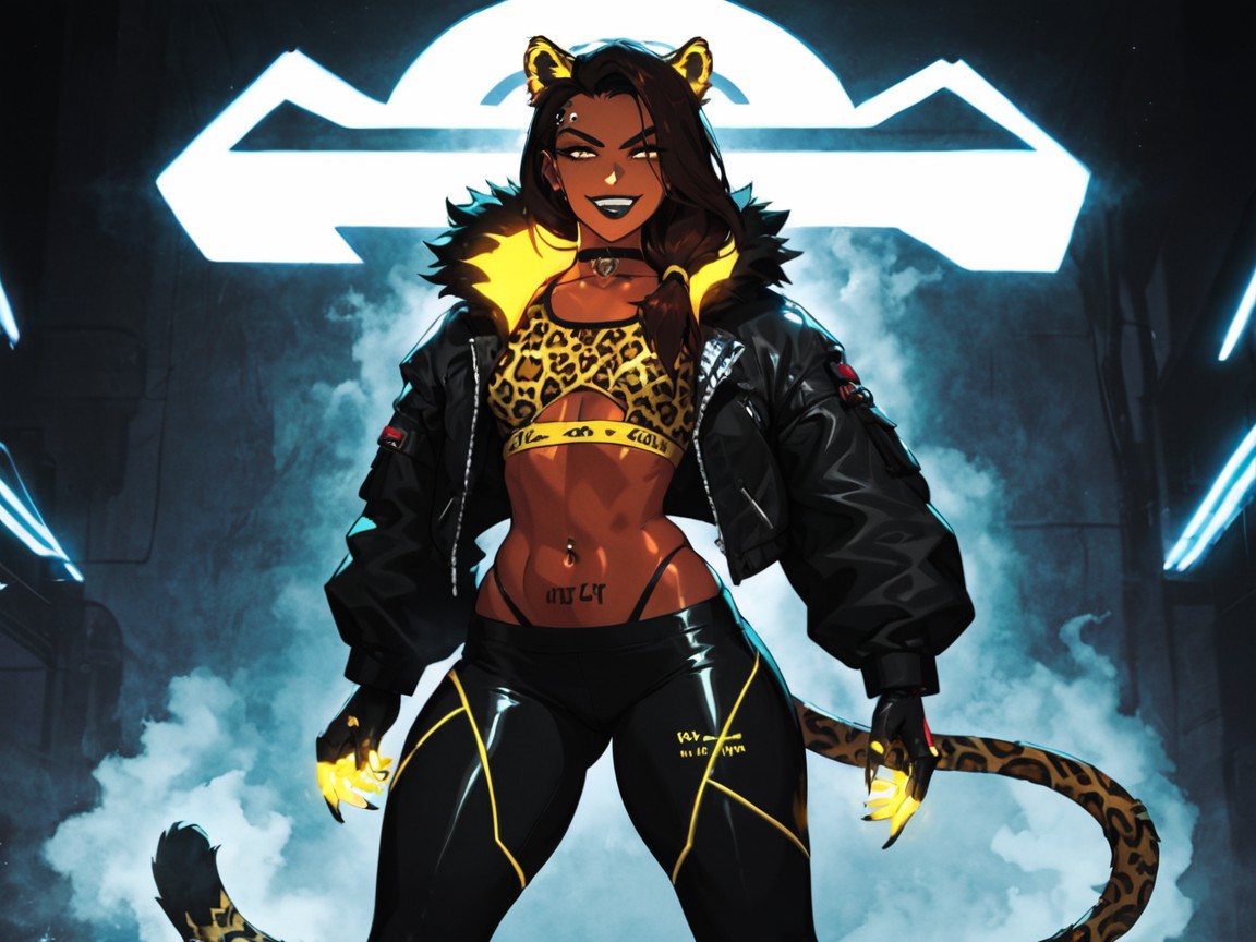 Face, Yeux Marrons, Neon Energy Claws Porno IA Latina