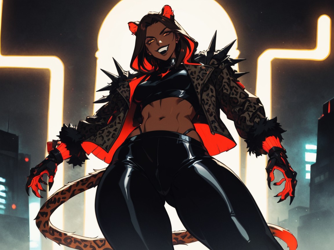 Glowing Highlights, Neon Glowing Pavement, Snatched Waist Latina AI Porn