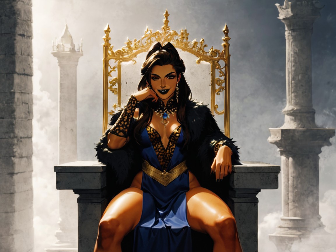 Treasure In Background, Dimly Lit, Throne Room Background Latina AI Porn