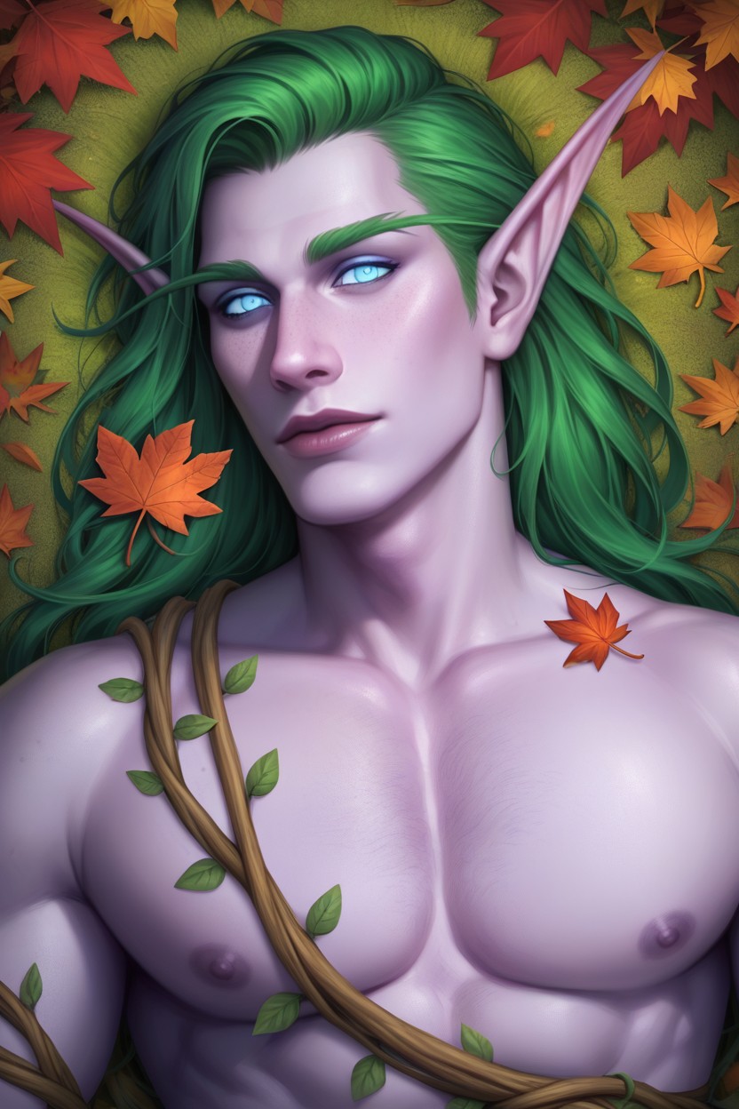 Orange Leaves, Bright Lavender Cape, Druid's Spelling AI Gay Porn