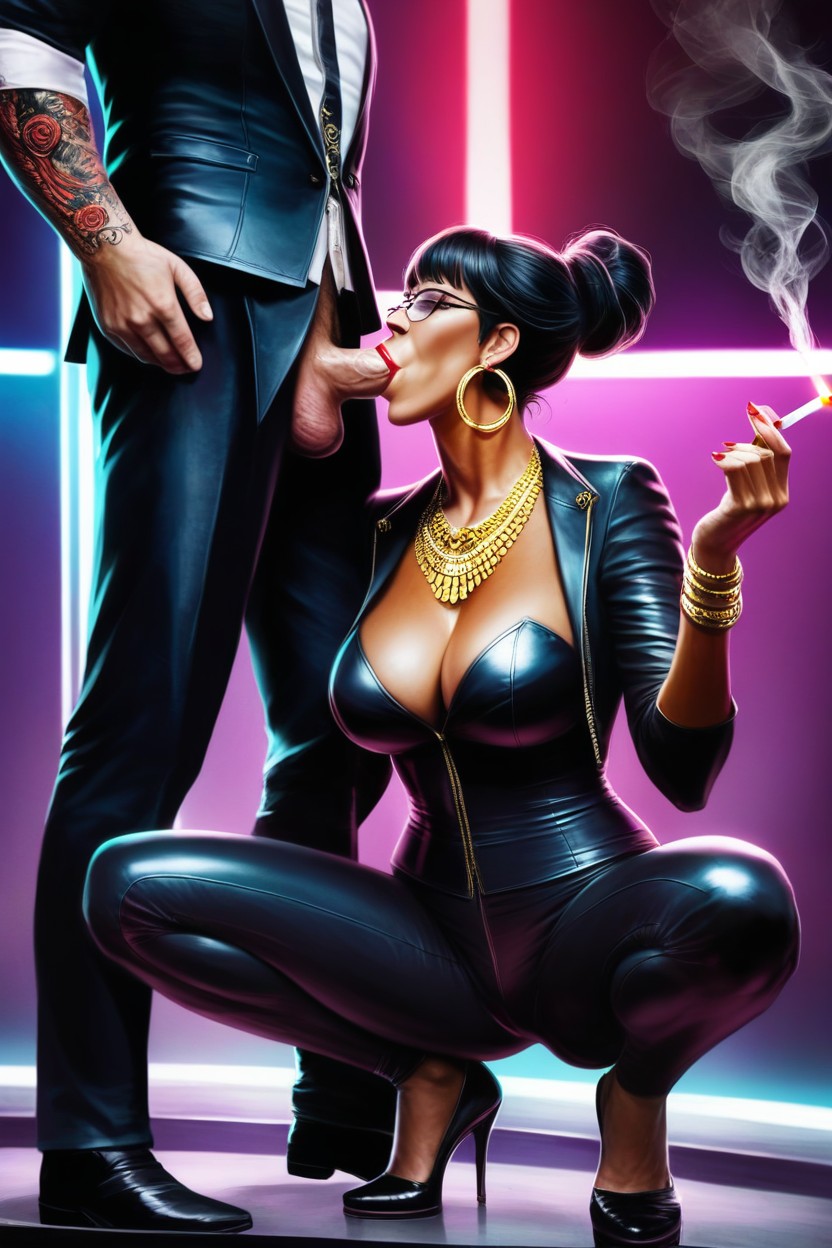 Red Nails, Nightclub, Black Hair AI Porn