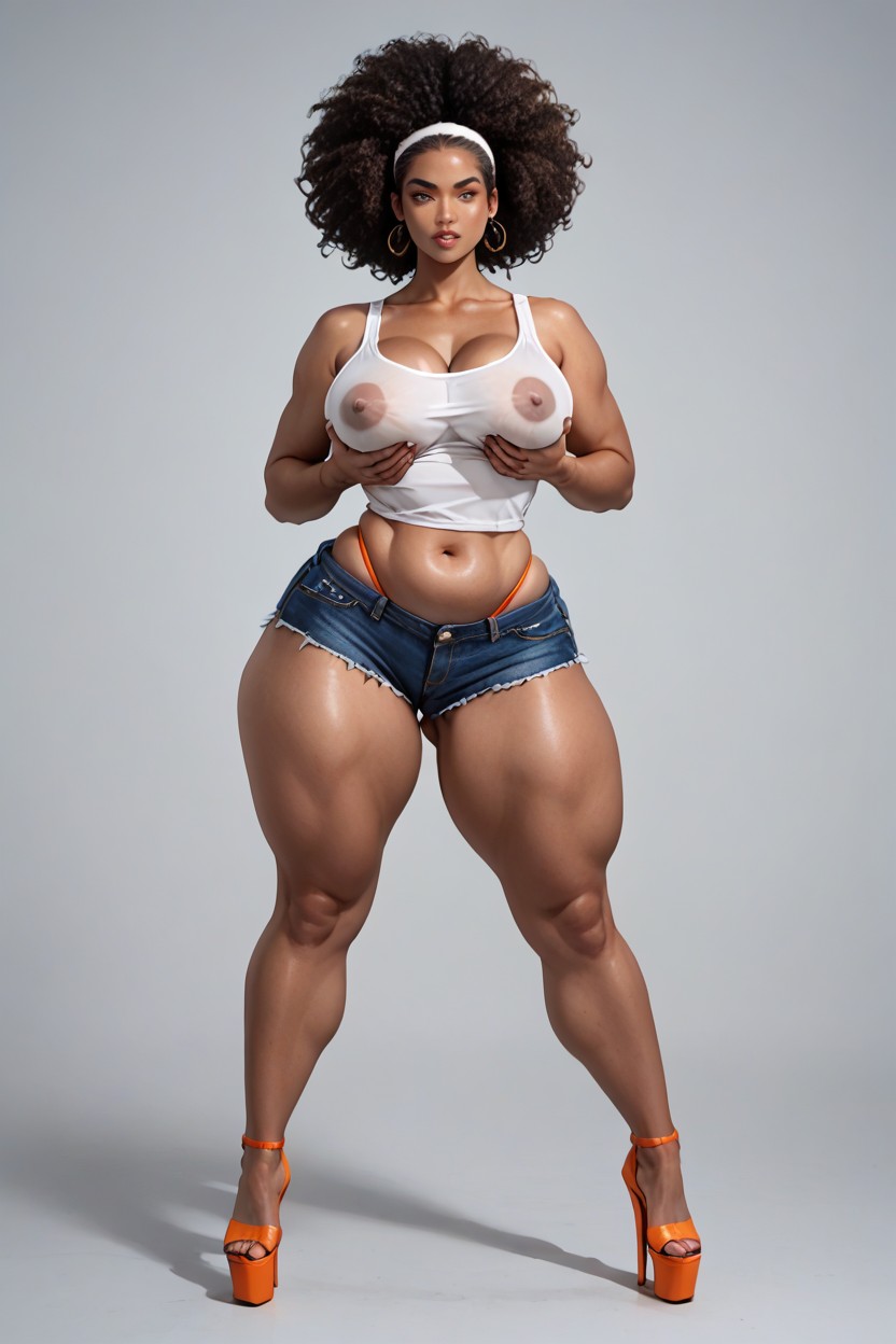 Fat Nipples, Full Body Pose, Arched Back Ebony AI Porn