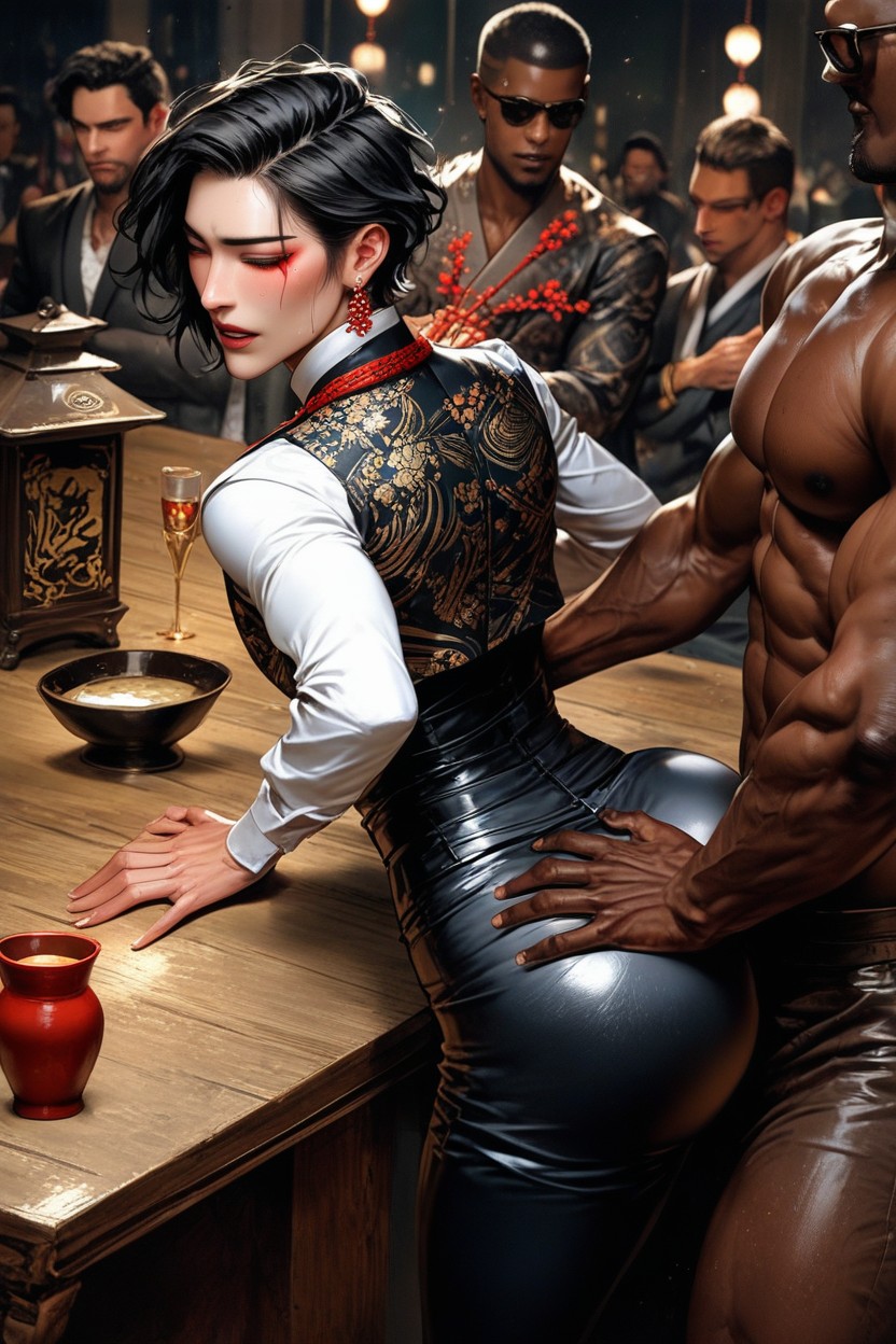 Submissive, Tight Leather Pants, Gay Men AI Porn