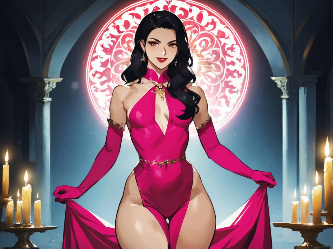 Thick Thighs, Wearing Pink Royal Clothes, Low Breast Length Latina AI Porn