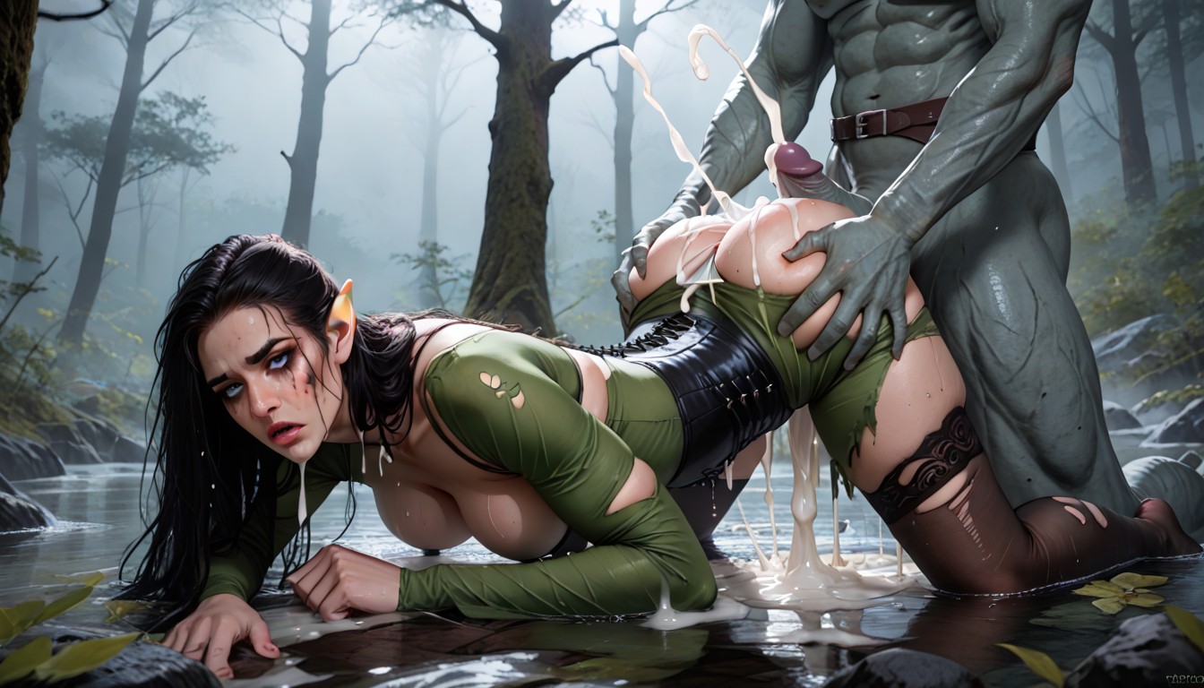 Hyper Realistic, Pale Skin Elf Princess, Extremely Sweaty And Wet Skin AI Porn