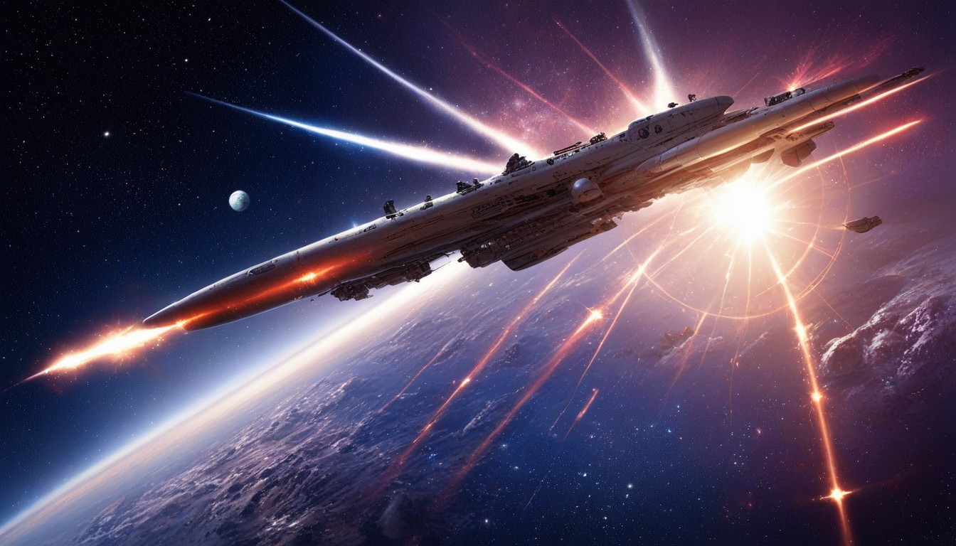 Spaceships Firing At Each Other, Cinematic, View From Distance Hentai AI Porn