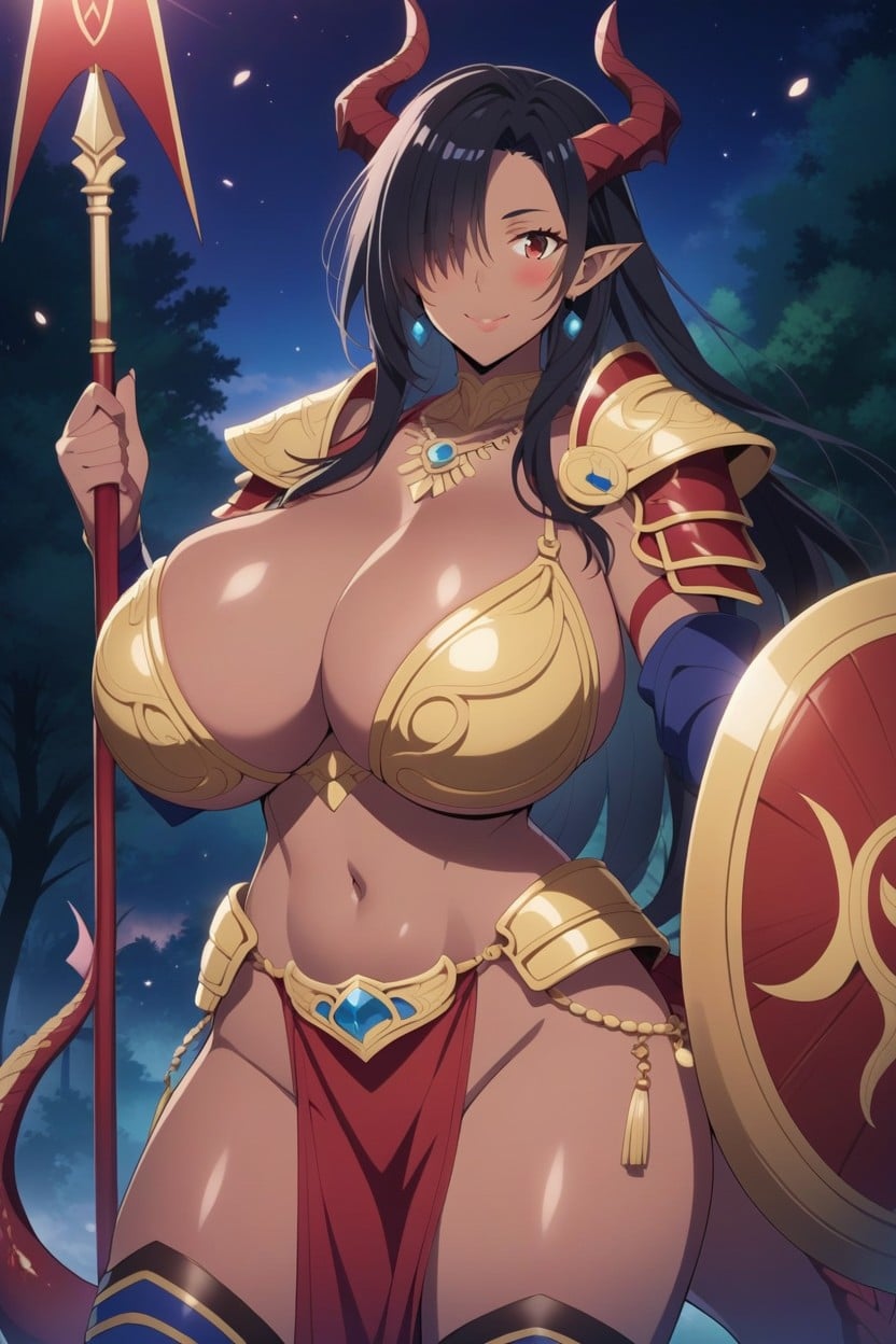 Hyper Breasts, Cinematic, Hair Covering One Eye AI Porn