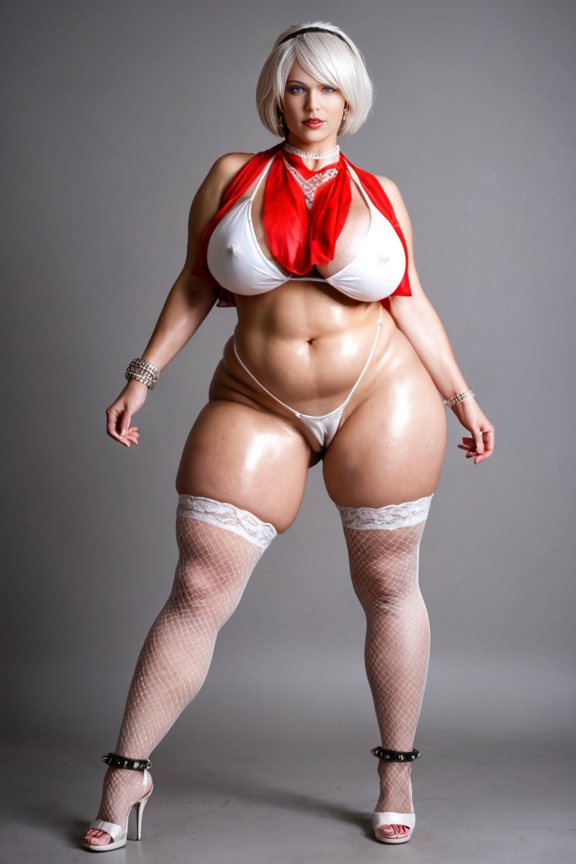 Ankle Bracelet, Fishnet Stockings, Large Breast AI Porn