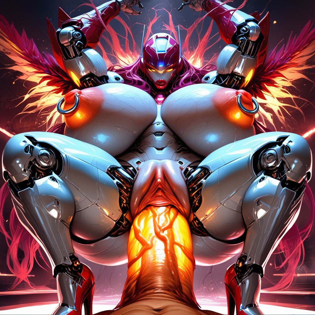 Huge Colorful Glowing Nipple Rings, Robot Arms, Huge Armor ИИ порно. 