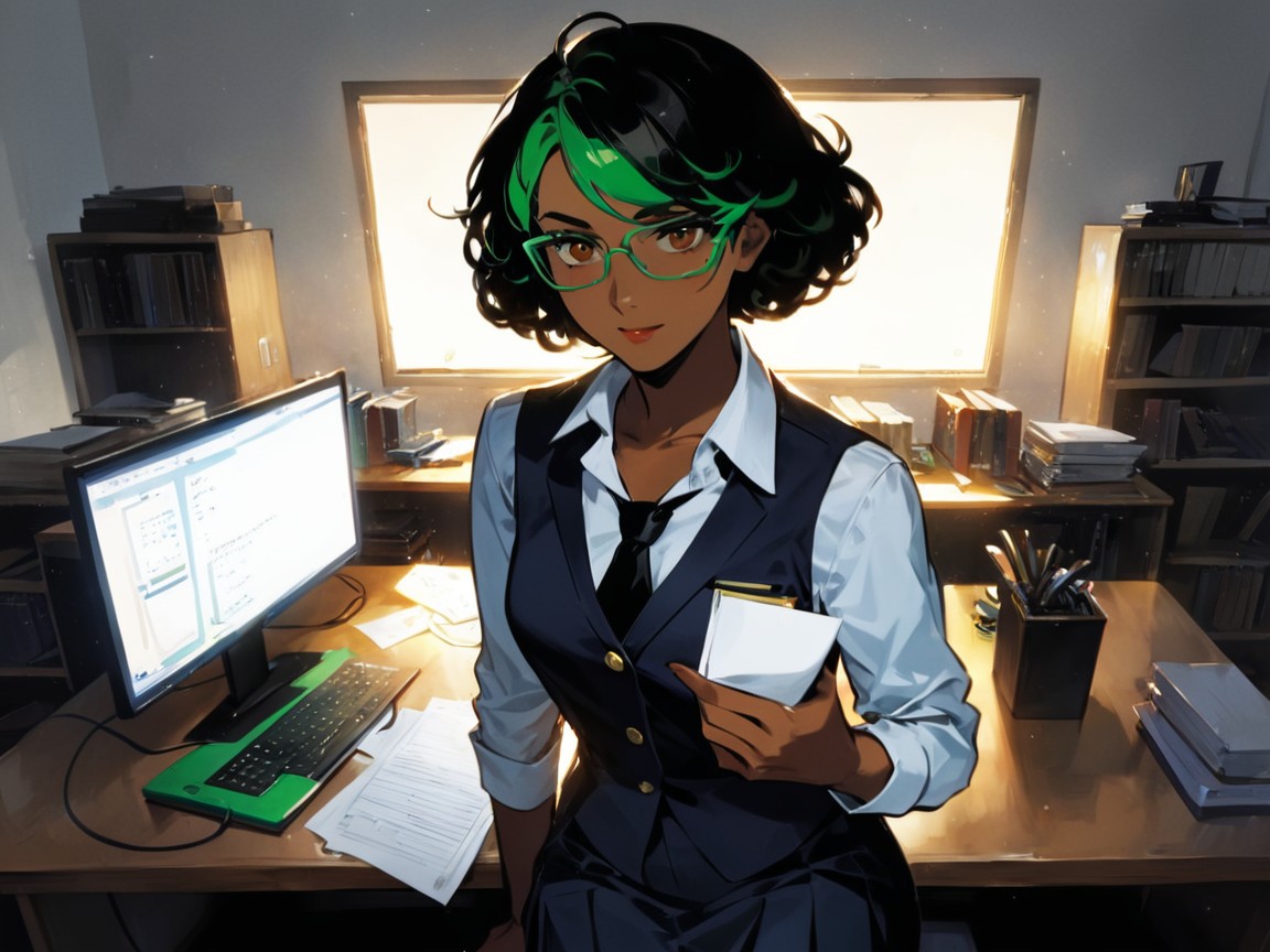 Green Hair Ribbon, Uniforme, Squared Shoulders Porno IA latina