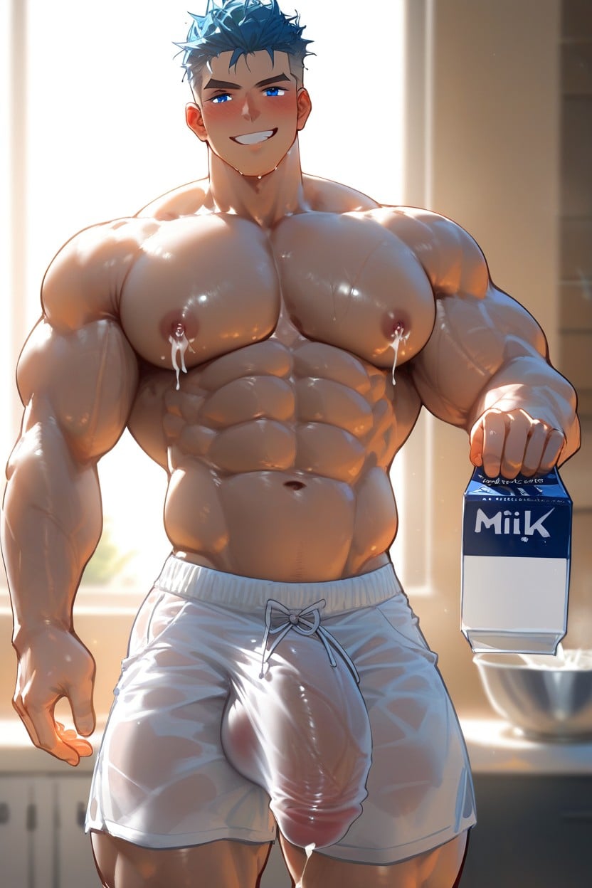 Shirtless, See Through White Shorts, Blue Eyes AI Gay Porn