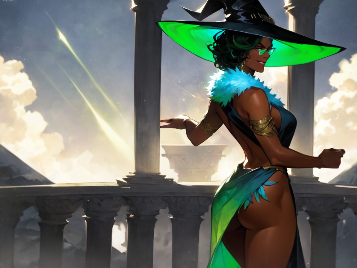 Wizard, Fantasy Setting, Seitenansicht Latina KI Porno