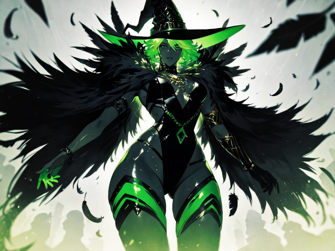 Squared Shoulders, Squared Hips, Green Gigantic Wizard Hat Porno IA latina