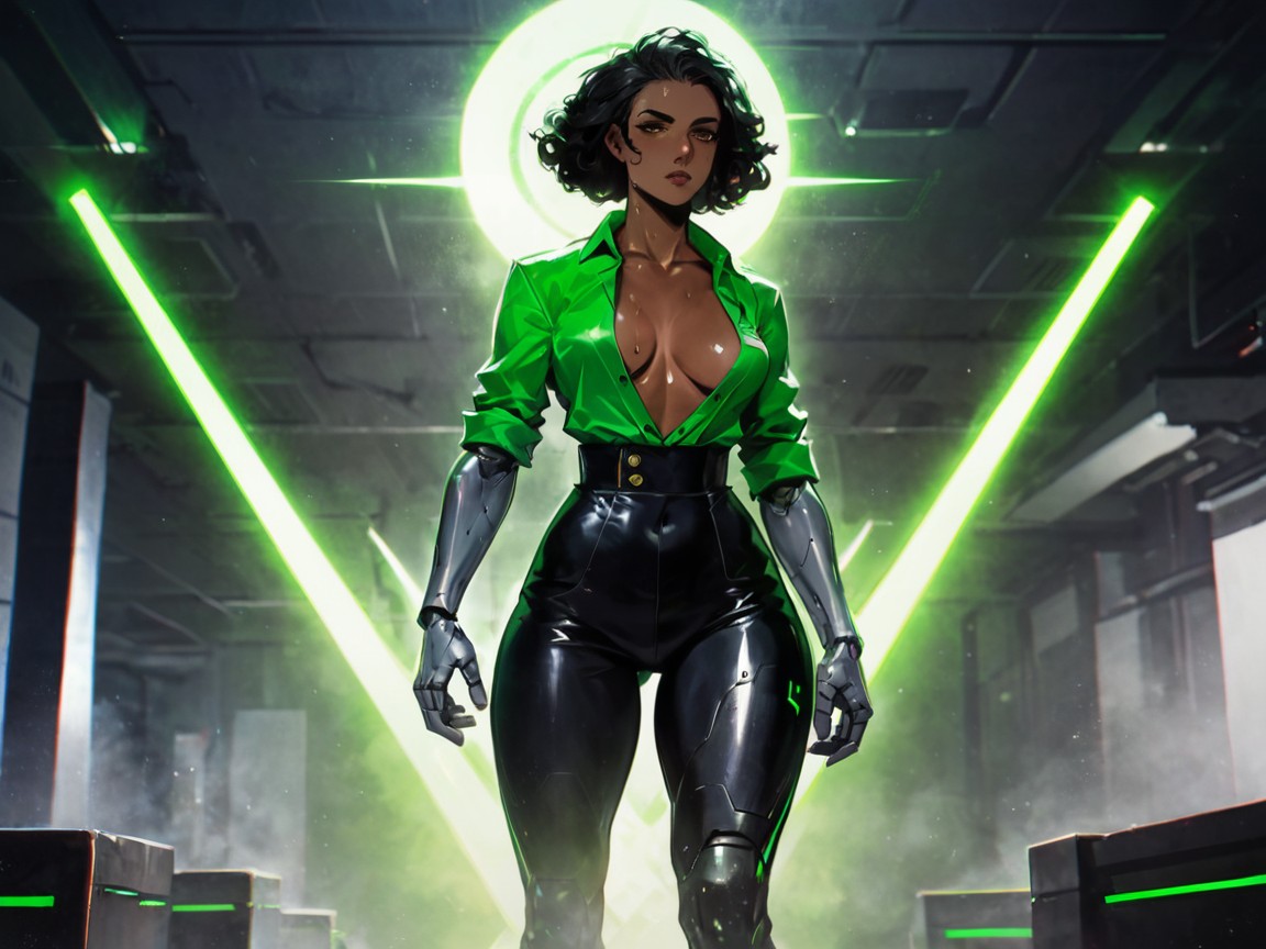 Green Hair Ribbon, Ass Proportionate To Hips, Curly Latina AI Porn