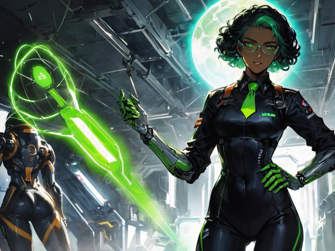 Rectangle Body Type, Hard Light, Neon Green Energy Core Latina AI Porn