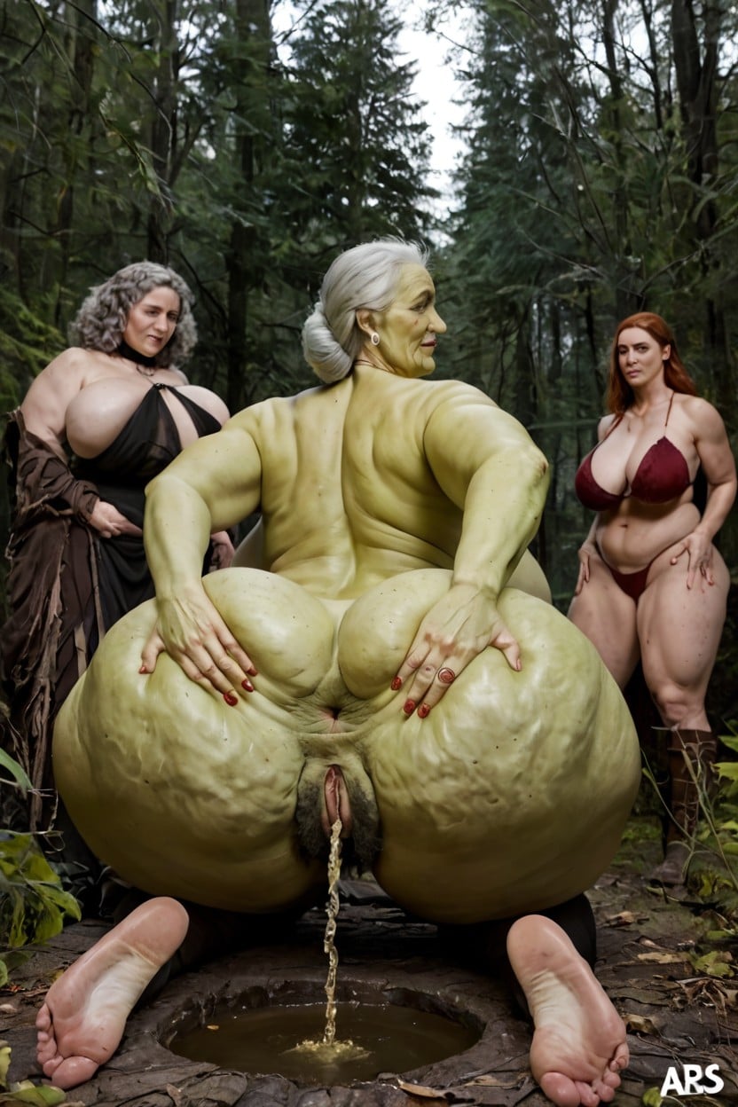 Witch Pissing, Green Skin, Freckled Ass MILF AI Porn
