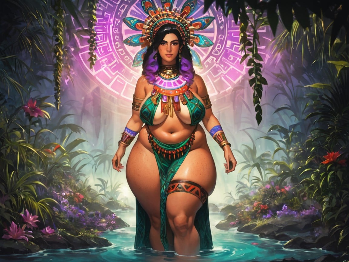 Aztec, パーマ, Neon Purple God Rays ラティーナAIエロ