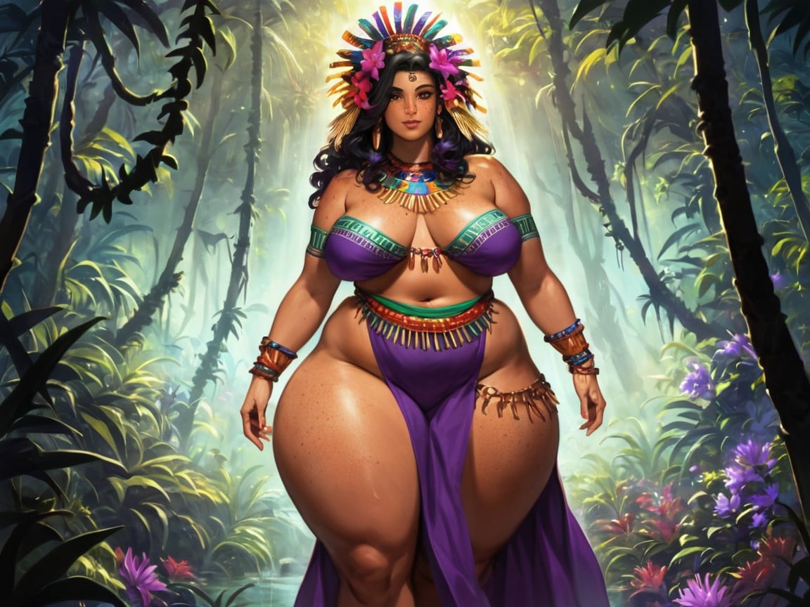 Jungle Location, Jungle Canopy In Background, Vibrant Colors Porno IA latina