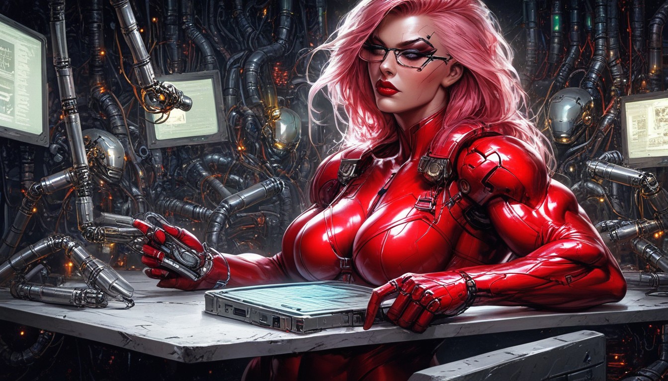 Hacking Her Brain, Chrome Plated Face, Muscular AI Porn