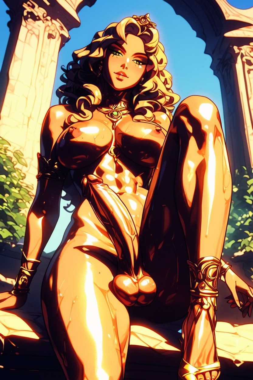 On The Forearms Are Golden Bracelets Closer To The Hands, Massive Breast, Naked AI Porn