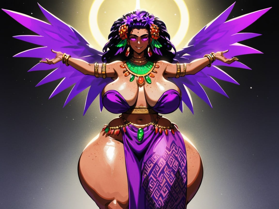 Arms Spread, Purple Flora In Background, Nsfw Latina AI Porn