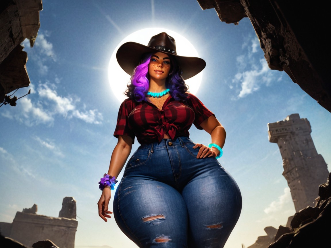 High Color Contrast, Extremely Large Ass, Neon Purple Glowing Flower Petals In The Wind Latina AI Porn