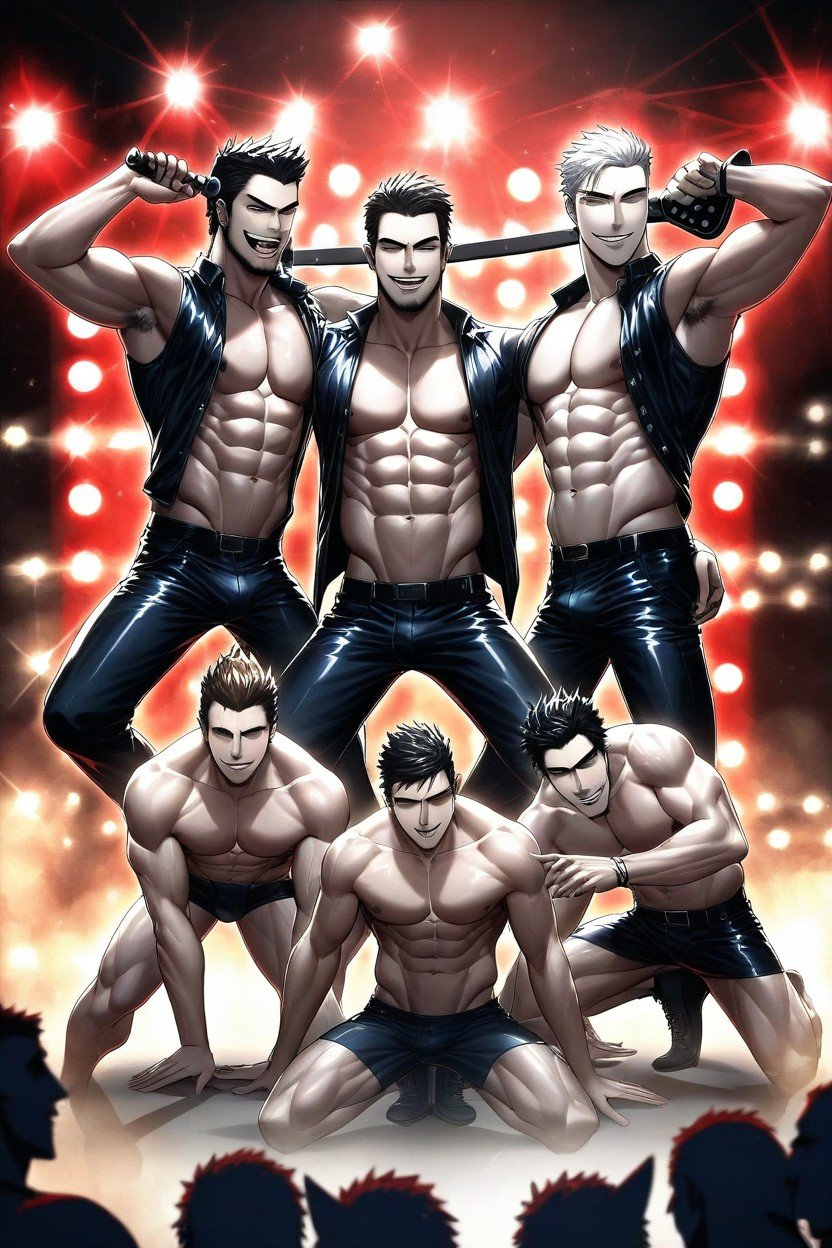 团体照片, One Sexy Male Vampire Singing With A Microphone, Four Men On A Stage AI同性恋黄片