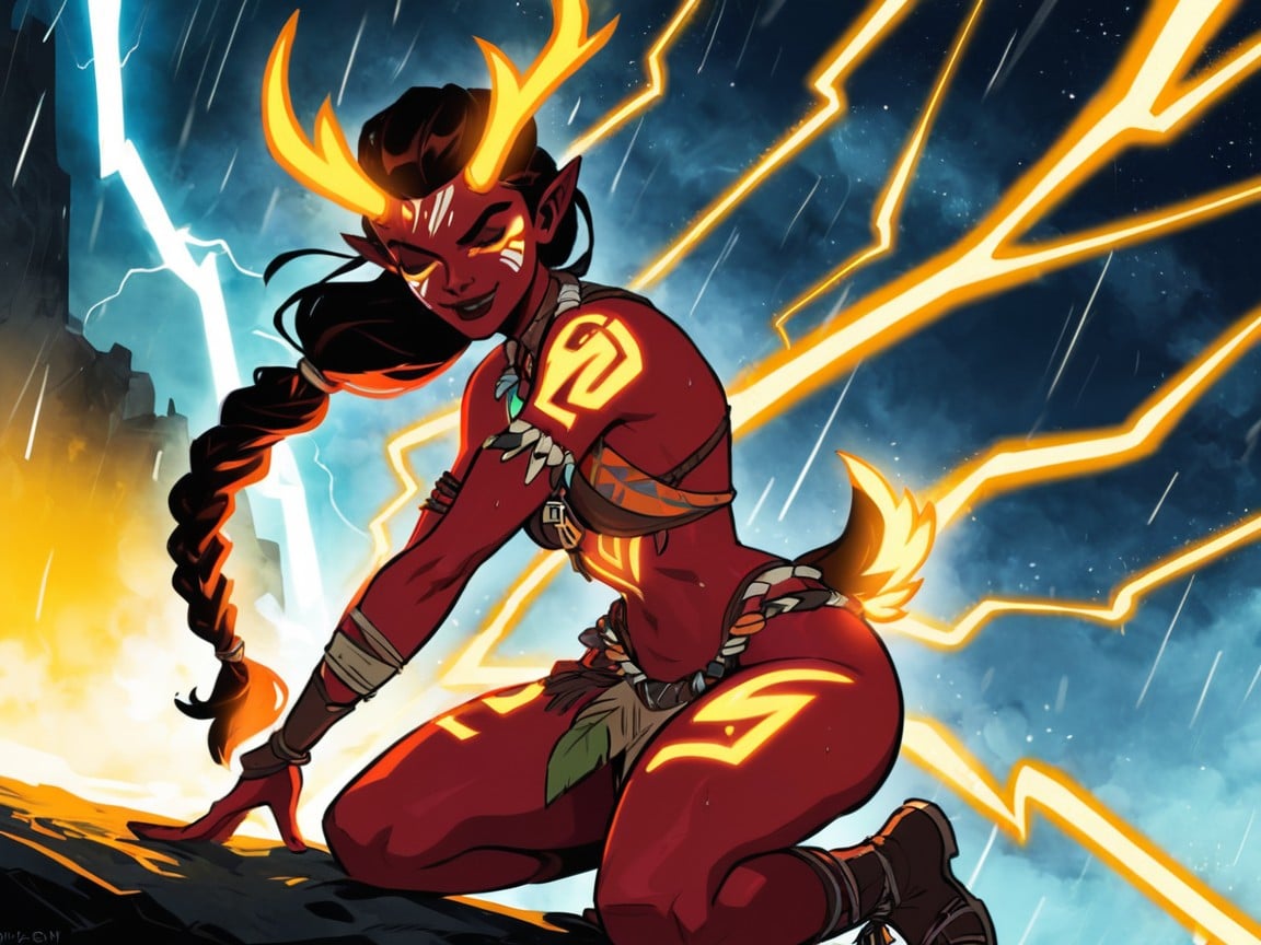 Chest And Hips Proportionate, Wide Set Eyes, Lightning Strikes In Background Latina AI Porn