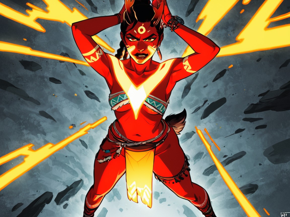Neon Orange Energy, Druid, Small Breasts Latina AI Porn