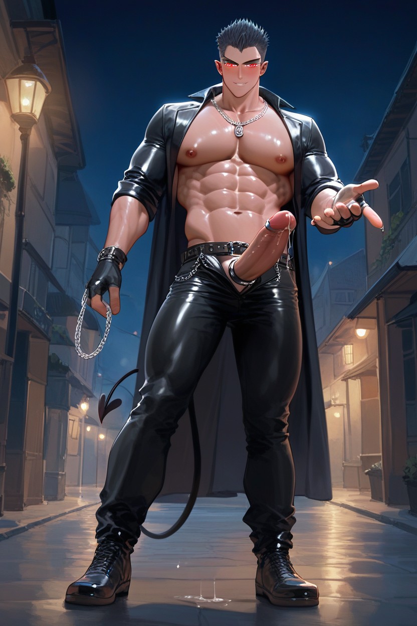 Black Shiny Leather Shoes, Open Clothes, Left Hand Reaching Out On Viewer Palm Right Side Up AI Gay Porn