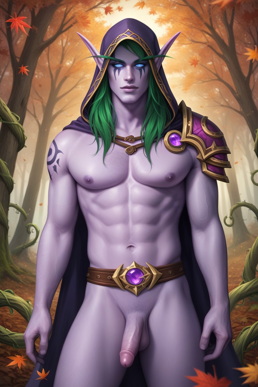 Looking At Viewer, Wavy Long Hair, Plant Vines On Arms And Body AI Gay Porn
