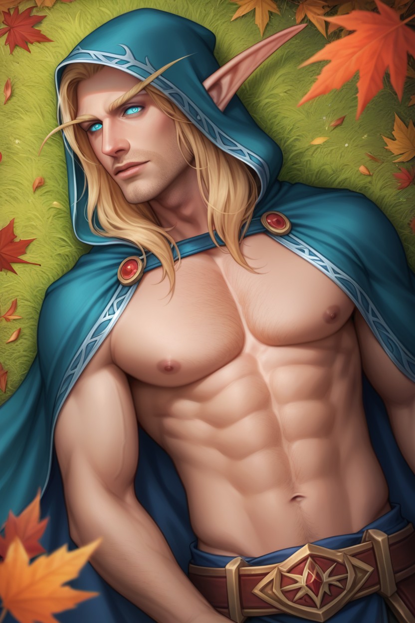 Male Only, Autumn Leaves, Full Waist View AI Gay Porn