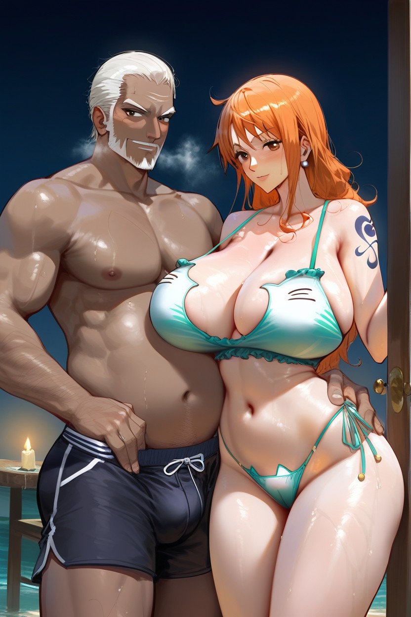 Zoro Muscular, Namicat Lingerie Pink Gold Combination Outfit, In Color Hentai AI Porn