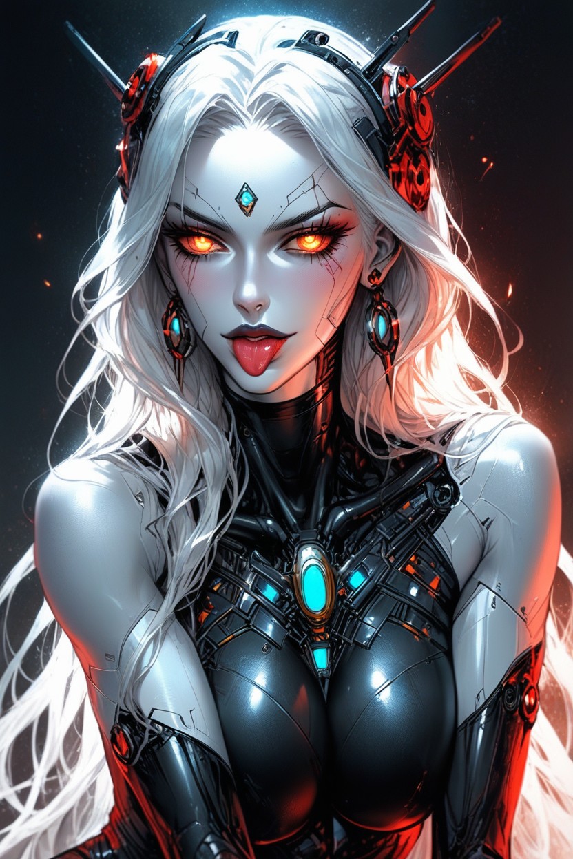 Falls Loosely Around Her Face And Shoulders, Her Lips Are Curled Into A Seductive Smile, Glowing Blue Hue Hentai AI Porn